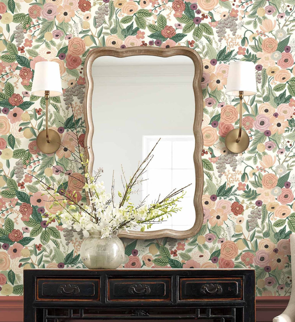 Cloverpaperco™ - Garden Party Peel & Stick Wallpaper - Burgundy Multi