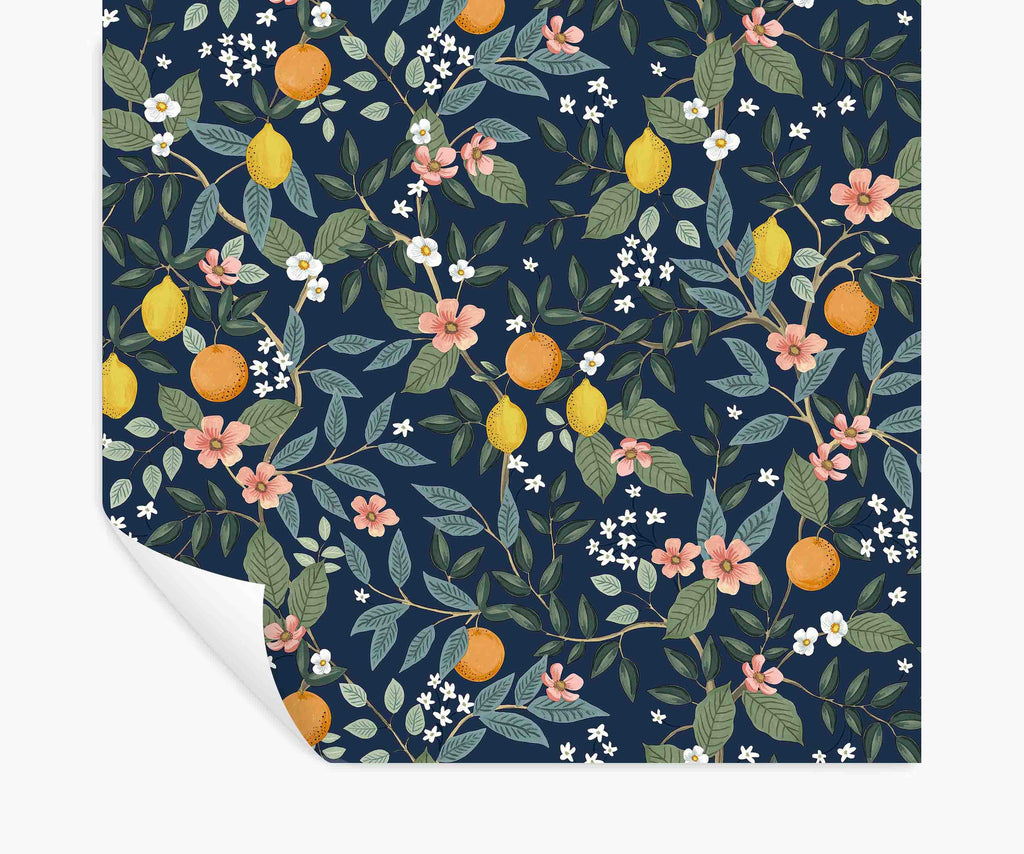 Cloverpaperco™ - Citrus Grove Peel & Stick Wallpaper - Navy