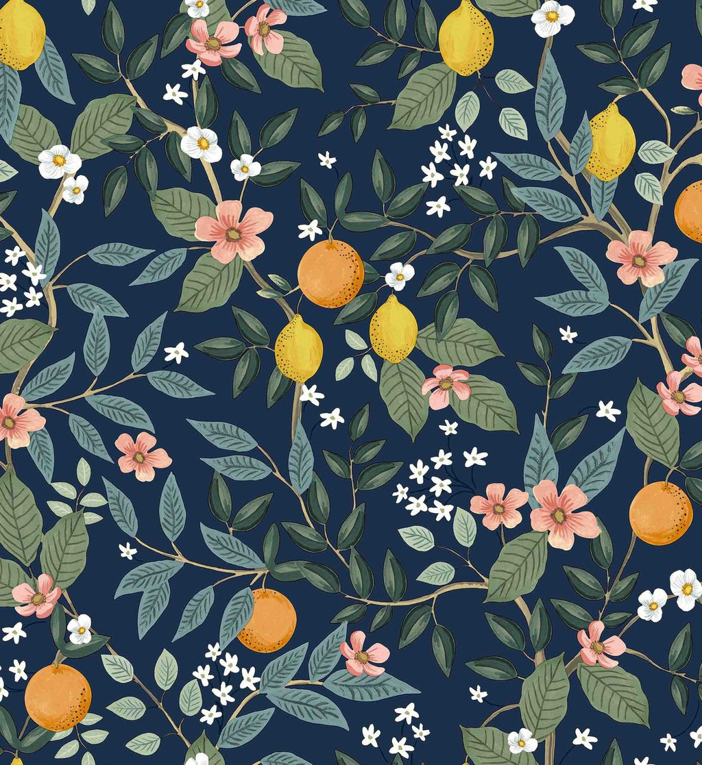 Cloverpaperco™ - Citrus Grove Peel & Stick Wallpaper - Navy