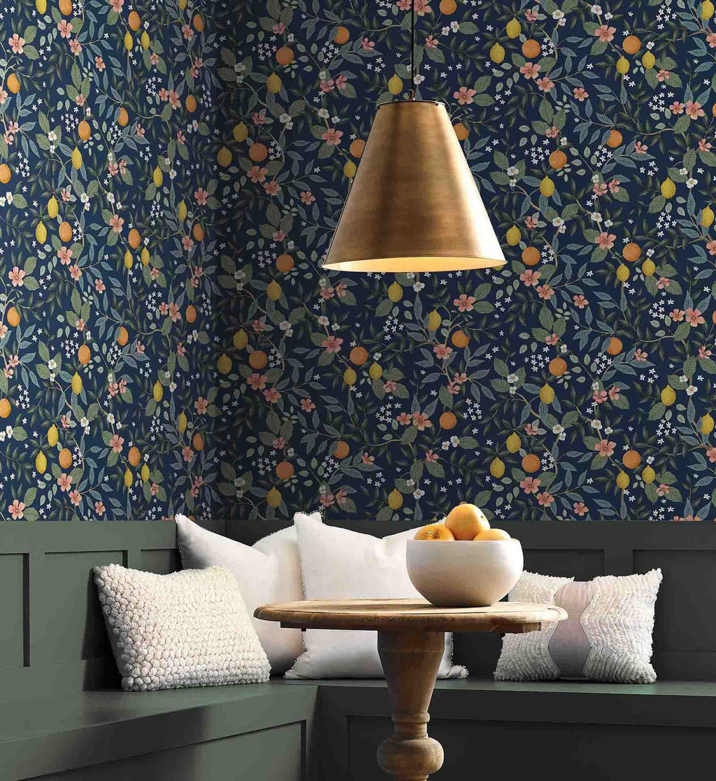 Cloverpaperco™ - Citrus Grove Peel & Stick Wallpaper - Navy