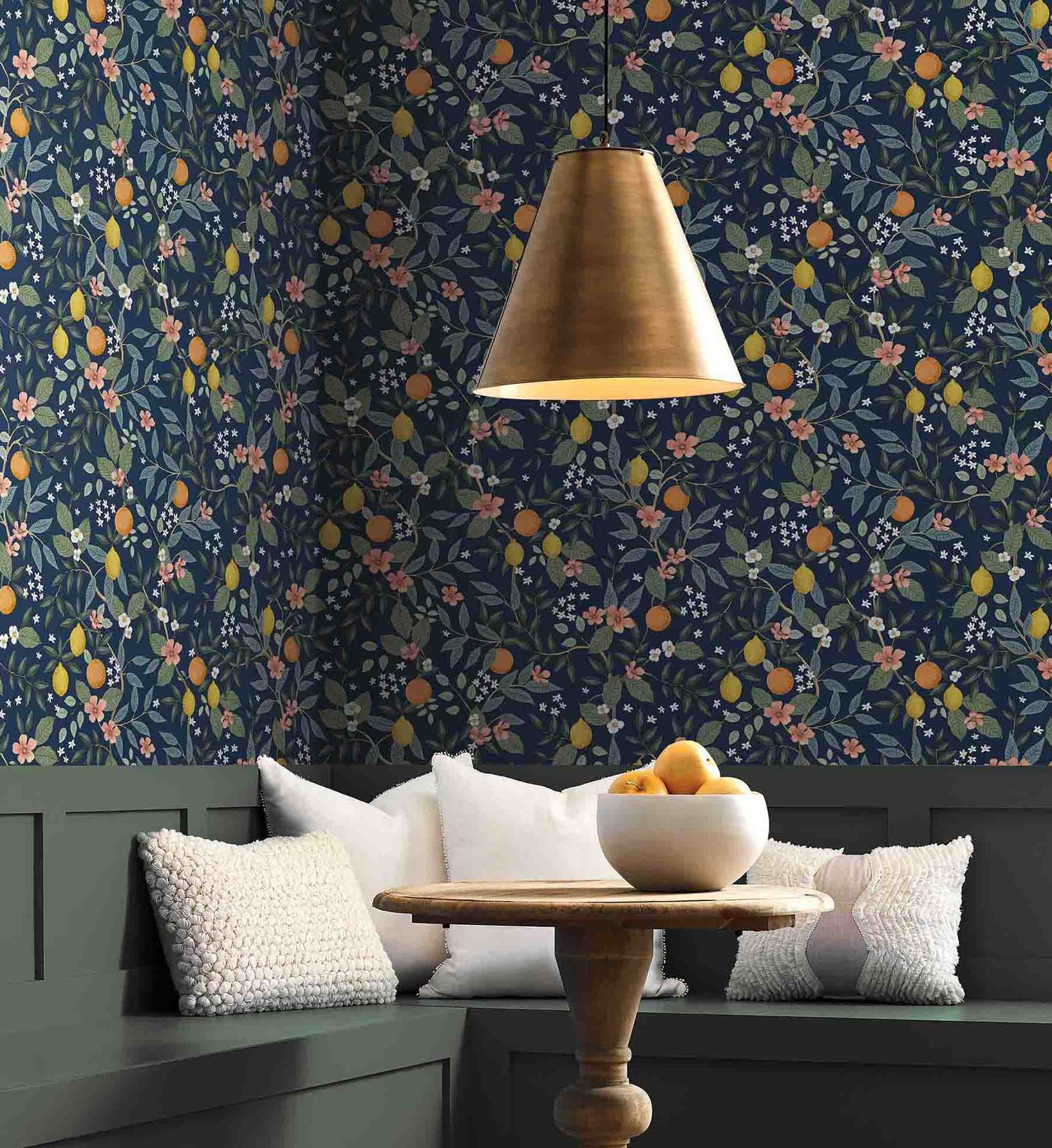 Cloverpaperco™ - Citrus Grove Peel & Stick Wallpaper - Navy